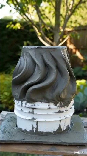 Deeply satisfying DIY concrete planter from an old towel 🌿 #DIYPlanter #ASMRCrafts #CementCraft