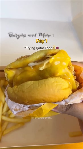 Saman Javed | Food Blogger | Reviews | Day 1, trying Qatar Food 🤤🇶🇦 @burgerguys.qa got me!!! - Crunch Burger Combo Box 🍔 🍟 Taste : 10/10 🔥 Packaging : So Impressive! Delivery... | Instagram