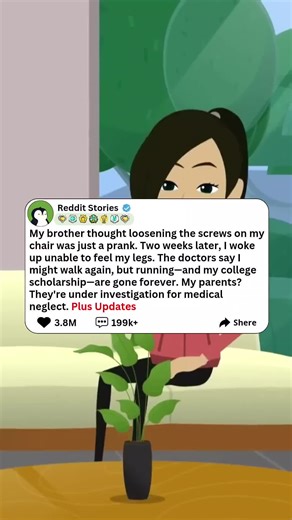 My brother thought loosening the screws on my chair was just a prank. Two weeks later, I woke up unable to feel my legs. The doctors say I might walk again, but running-and my college scholarship-are gone forever. My parents? They're under investigation for medical neglect. Plus Updates #reddit #usa #storytime #redditstories #reddit_tiktok