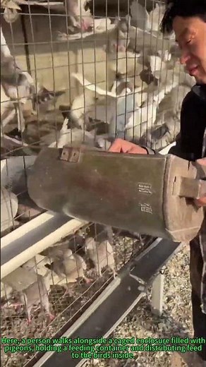 Pigeon Farming: Feeding Pigeons in Caged Breeding Enclosure
