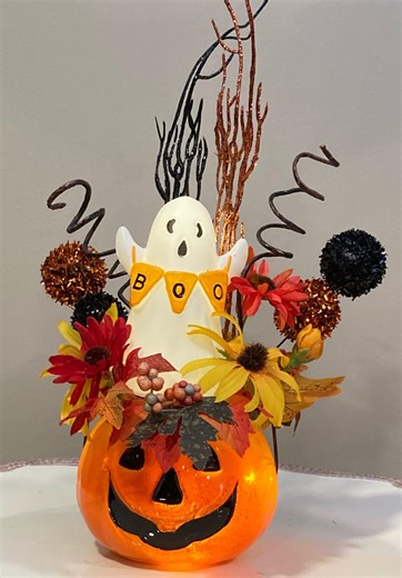 Ghost and Jack O’ Lantern Lighted Halloween, October 31st Decor, Fall and Pumpkins - Etsy