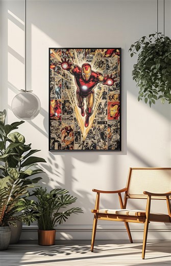 Iron Man Comic Poster | Marvel Superhero Wall Art | Vintage Comic Style Print | Avengers Decor | Tony Stark Gift | Comic Book Room Decor - Etsy