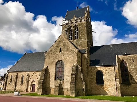 Beautiful Sainte-Mère-Église Church, Normandy, France By Drone in 4K.