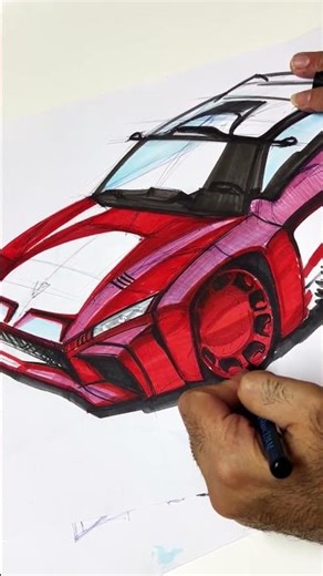 From Sketch to Render in 1 Minute | Supercar Concept Design with Markers #drawing #cardesigntutorial