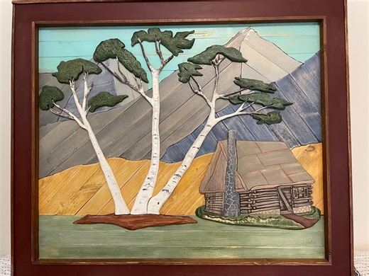 Lath Art Wooden Wall Hanging Picture “one of a Kind” Log Cabin With Birch Trees - Etsy