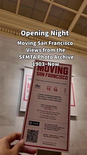 Thank you to everyone who joined us for opening night of Moving San Francisco. This new exhibition brings together historic and contemporary photos from the SFMTA Photo Archive, highlighting 120 years of transit and the city it continues to shape. 📍 On view at City Hall (Ground Floor & North Light Court) 🗓 Through June 18 Stop by and experience it for yourself and stay tuned for upcoming talks, workshops, and events.