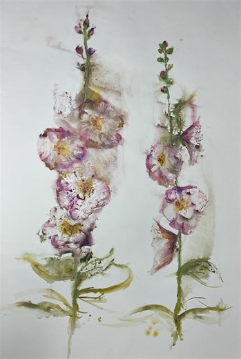 Purple Hollyhocks Original Watercolour Monotype - Etsy