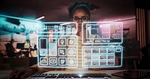 clip-3524591891-stylish-female-programmer-logs-into-holographic-compur