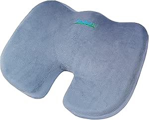 Orthopedic Memory Foam Seat Cushion for Car seat - Office Chair - Gaming Chair - Boat seat - Tailbone Cushion - Coccyx Cushion - Sciatica Pillow for Sitting (Grey, Velvet)