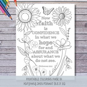 Bible Verse Coloring Page, Hebrews 11:1 Floral Design (PDF, PNG, JPEG) - Etsy