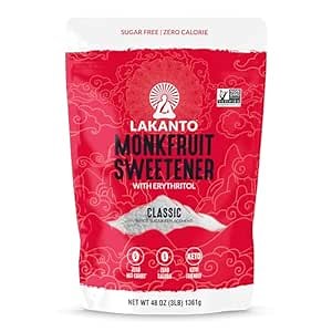 Lakanto Monk Fruit Sweetener with Erythritol, White Sugar Substitute From Monk Fruit Extract, Classic White Sugar Replacement for Baking, Coffee & Tea, Gluten Free, Low Carb, Non GMO, Keto (3 lb)