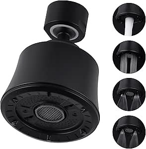 iFealClear Kitchen Sink Faucet Head, 360° Faucet Sprayer Attachment, Large Angle Rotatable Kitchen Faucet Aerator with 2 Ball Joint, 4 Spray Modes, Extra Male Female Thread Adapters, Matte Black