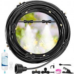 50FT Misters for Outside Patio Outdoor Misting System with Water Filter Automatic Cooling Patio Greenhouse Fan BBQ Pool Mist Kit for Irrigation Garden Durable All-Weather 1/4" Tubing