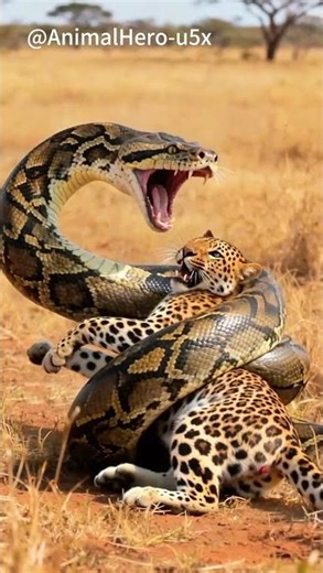 Oops! The leopard is entangled by a python!#leopard #python #animals #shortvideo #shorts #funny
