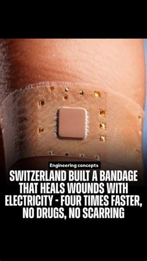 Engineering Concepts on Instagram: "Swiss engineers have created a smart bandage that uses tiny electric fields—triggered by wound moisture—to accelerate tissue repair, cell growth, and antibacterial action. In animal studies, wounds that normally took 10 days to heal closed in just 2–3 days, with less infection and scarring. Powered by a coin-sized disposable bio-battery, it promises faster recovery without drugs—next stop: human trials in burn units and diabetic care."