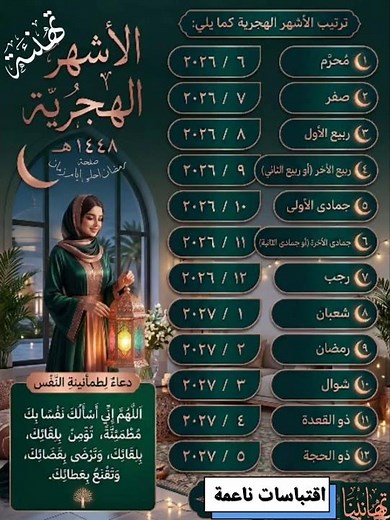 ترتيب الأشهر الهجرية 1448 هـ | دليلك الكامل لعامك الهجري الجديد وكيف تبدأه بطمأنينة؟#ذكر_الله #ترند