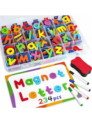 114/234 Pcs Magnetic Letter Set - Uppercase And Lowercase Foam Letters, Classroom Children Learning Spelling Educational Toy, Includes Magnetic Board And Storage Box, Convenient Organization (Random Color) | SHEIN