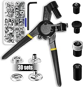 Heavy Duty Snap Fastener Tool, Upgraded Version Snap Fastener Pliers Snap Button Tool Includes 30 Sets 15mm Snap Button Kit for Boat Cover, Repairing Boat Covers, Canvas