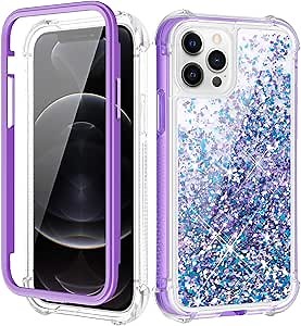 Amazon.com: Caka iPhone 12 Pro Max Full Body Case with Built in Screen Protector Glitter Clear for Girls Women Girly Bling Sparkle Liquid Case for iPhone 12 Pro Max 6.7 inches (Blue Purple)