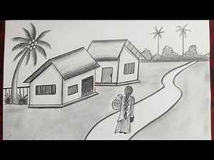 Nature Drawing Easy Step by Step | Drawing Cute Pictures Simple | House Drawing