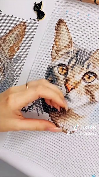 Tabby cat cross stitch portrait Pattern by BananiStitchery #crossstitch #crosstitchpattern #catcrossstitch #embroidery #handmade