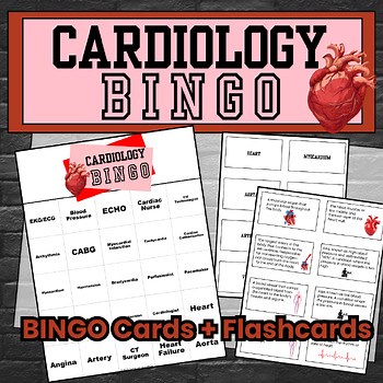 Cardiology BINGO Game/Flashcards | Cardiovascular & Heart Health Lesson for CTE