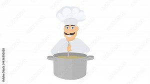 Cook is a cartoon character. Animation of a chef preparing a meal, the alpha channel is turned on. Cartoon
