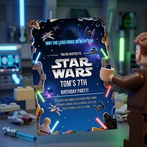 Birthday Editable Digital Template Invitation. Animated Jedi Celebration Invite. Kids Party Text Card. Thank You Tags. Lego Star Wars - Etsy