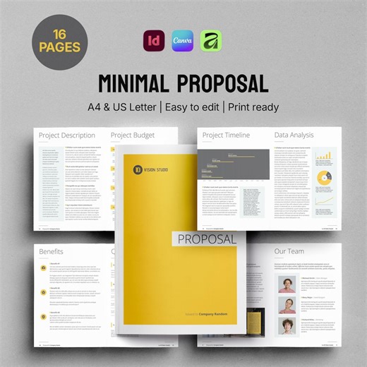 Minimalist Project Proposal Template (canva, Indesign, Affinity) | Business Pitch Deck | Agency Brochure - Etsy Canada