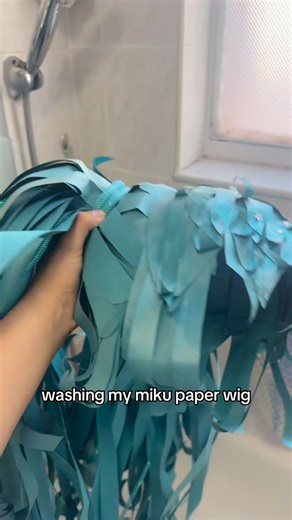 Papercat Cosplay on Instagram: "my miku paper wig is all clean and ready to be used for my next con! Will YOU be trying this? normalize washing your paper wigs #paperwig #cosplay #hatsunemiku"