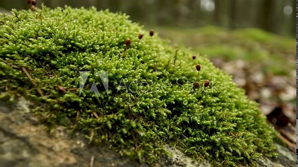 Dynamic time lapse sequence revealing the subtle growth and slow expansion of diverse moss species across a weathered stone surface, highlighting natural resilience. Stock Video