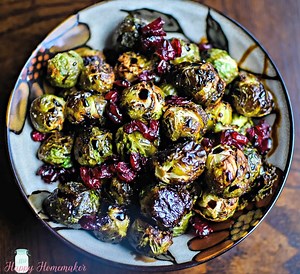 Roasted Brussel Sprouts With Cranberries and Balsamic Glaze