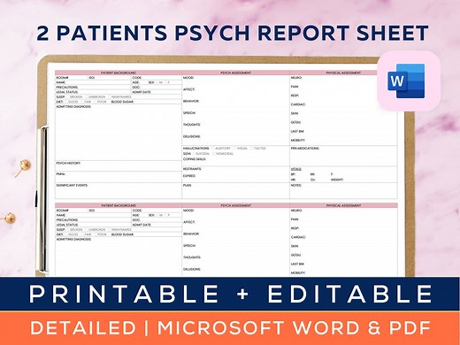 Psych Nurse Report Sheet for 2 Patients, Psych Nurse Brain, Nursing Organizer, Behavioral Health Nurse, Nurse Resources, Microsoft Word, PDF - Etsy