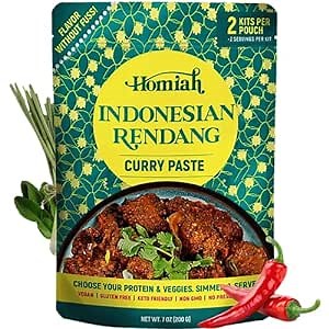 Homiah Rendang Curry Paste - 7 Oz – Gluten Free, Non-GMO Malaysian Curry Paste – Vegan Rendang Curry Paste, Thai Essentials for Kitchen – Premium Rendang Thai Curry Paste for Asian Dishes (1 Pack)