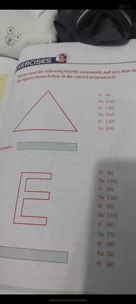 Reena used the following Kturtle commands and says that she dre... | Filo