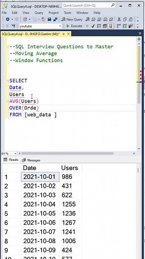 Data Analyst SQL Interview Question | Window Functions | Moving Average #sqlinterview #dataanalysis