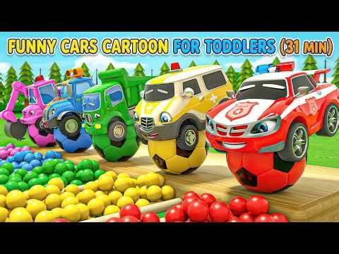Funny Cars for Toddlers (31 MIN) | Colorful 3D Car Cartoon | Learn Colors | No Talking