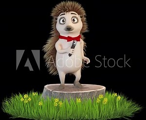 Hedgehog sings with a microphone on a stump Stock Video