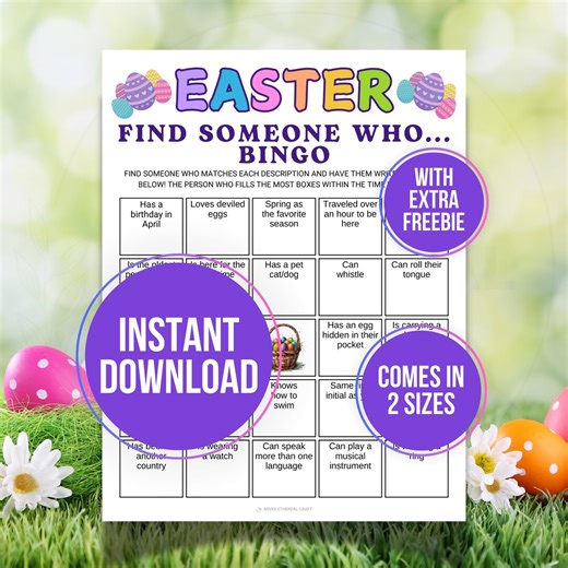 Printable Easter Find Someone Who Bingo Card Game, Mix and Mingle Bingo, Find the Guest, Holiday Human Bingo, Easter Party Games Activities - Etsy