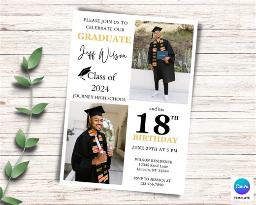 Graduation and 18th Birthday Invitation Template: (canva, Digital Download) - Etsy