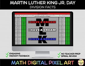 Martin Luther King Jr. Day MLK Division Facts Math Self-Checking Pixel Art