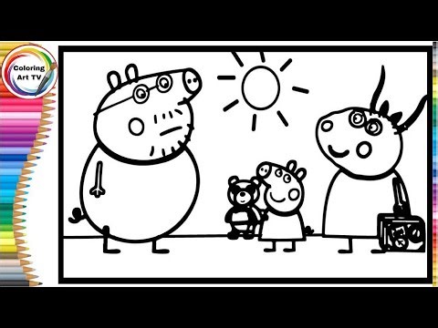 Peppa Pig receives a teddy bear as a gift from her dad's friend _ Peppa Pig coloring page for kids
