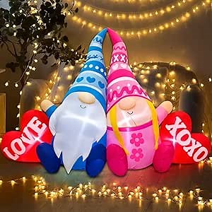 KOOY 5.5FT Valentine Inflatables Outdoor Decorations Valentine Day Blow up Yard Decoration Outdoor Inflatable Gnomes Love Heart with Light for Anniversary Valentine's Day Party Yard Décor