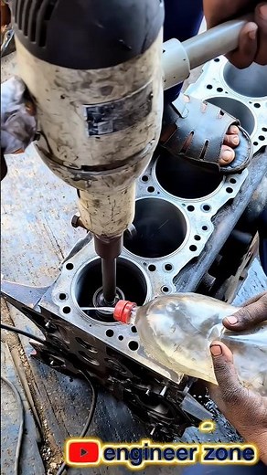Mechanic Performs Perfect Cylinder Liner Honing | Truck Engine Repair 🔥 #Shorts