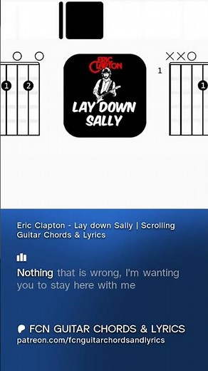 Eric Clapton - Lay down Sally | Scrolling Guitar Chords & Lyrics #rock #guitar #ericclapton #cover