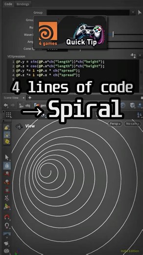 Procedural Spiral using VEX - Houdini Quic Tips #houdini #3d #tutorial