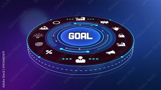 Establishing strategic business goals and objective setting, futuristic hud interface for corporate vision and mission planning