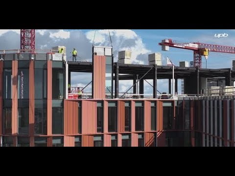 Unitized facade installation by UPB