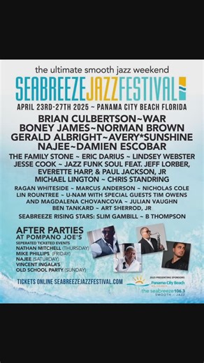 Gerald Albright on Instagram: "April 24th is the day! We’re back at the Seabreeze Jazz Fest with “G-Funk” featuring Gerald Albright and @LeonTimbo! Let’s go! Get your tickets now! #geraldalbright #leontimbo #livemusic #like #share #follow #support"
