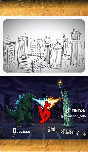 Godzilla Versus The Statue of Liberty in Animation